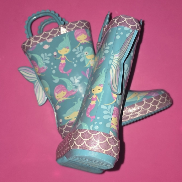 Mermaid Wellies Gray Fleece Lined Rain Boots w/easy-on handles ✨️ Trim, 9/10 - Picture 11 of 15
